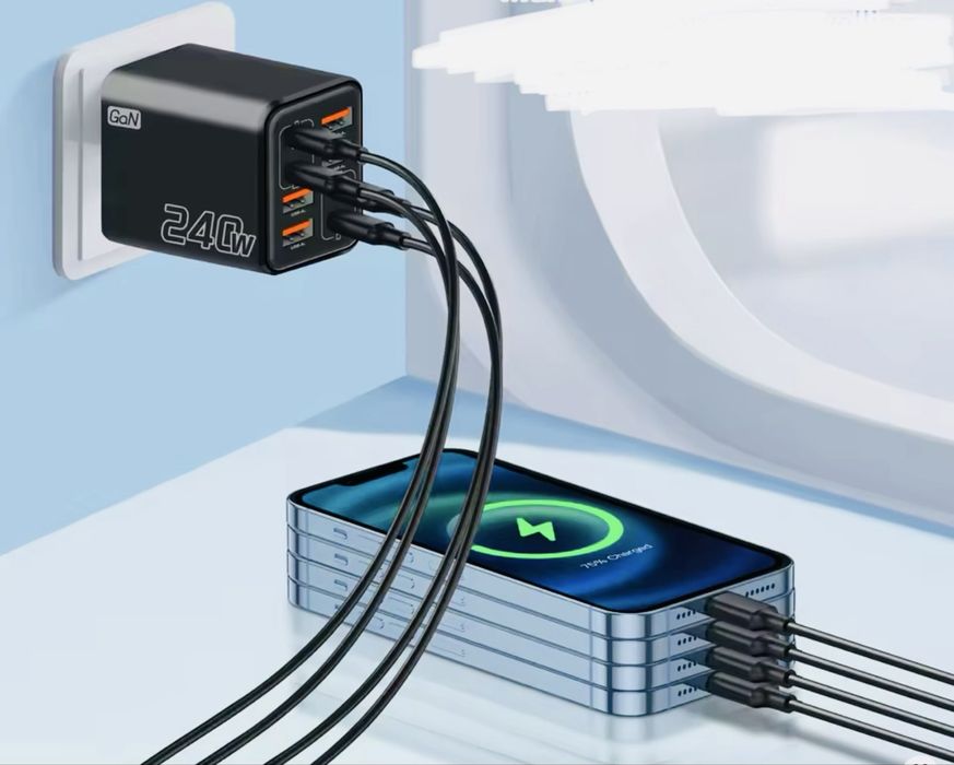 Зарядний пристрій 240W GaN USB C 8 в 1 для швидкого заряджання телефонів, адаптер живлення для iPhone, Samsung, Xiaomi, тип C