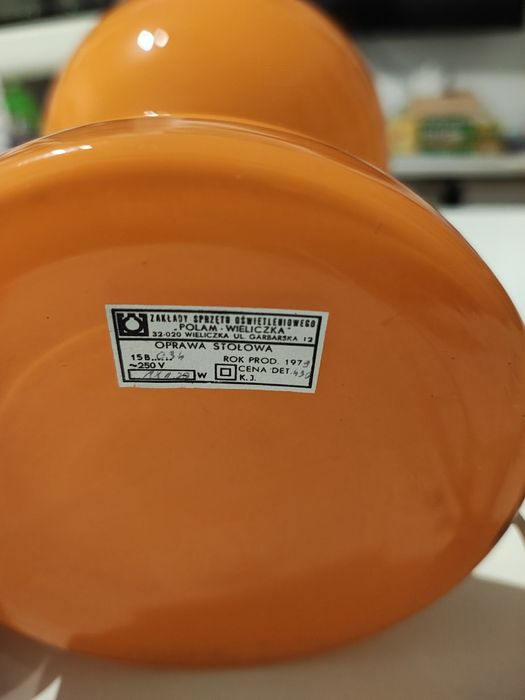 Piękna lampa PRL Polam Wieliczka pomarańczowa.