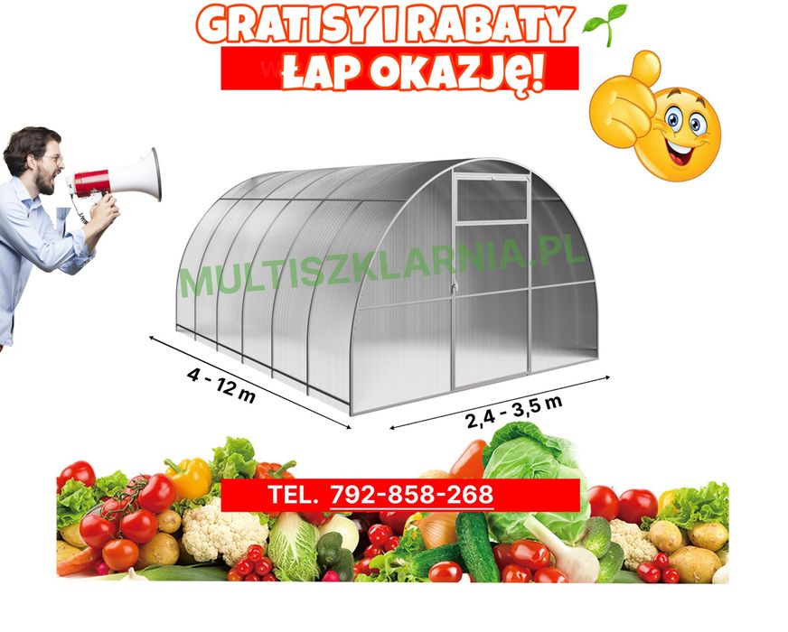 Szklarnia ogrodowa z poliwęglanu 3x4, 3x6m itd, 4mm,6mm; GRATISY