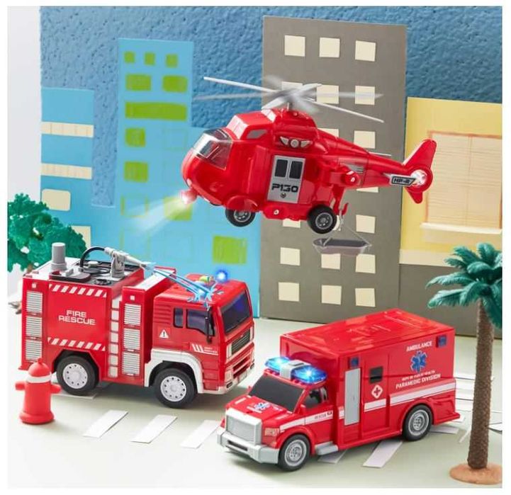 Zabawka 3 w 1 - straż pożarna, pogotowie, helikopter