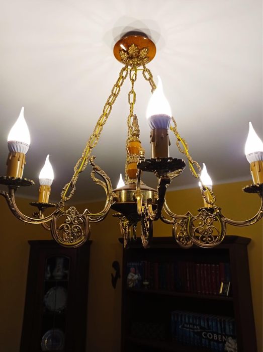 OKAZJA Antyk Zestaw mosiężny Żyrandol i lama scienna