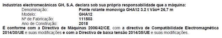 Ponte Rolante GH Biviga 10 Toneladas | Vão 18,9 m