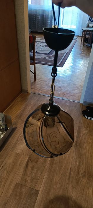 Lampa szklana  wisząca brązowa z lat 90 tych