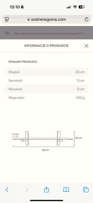 Półki Søstrene Grene 2 sztuki metal + drewno
