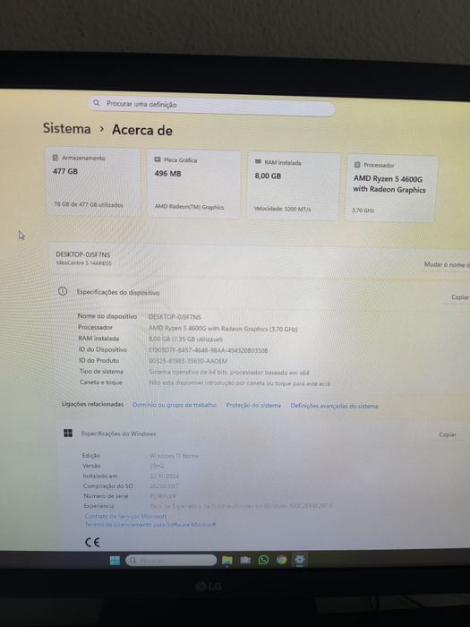 Torre LENOVO Ryzen 5 8Gb Ram + Monitor LG