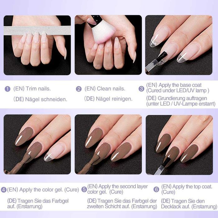 Esmalte semi-permanente, unhas gel UV 6 cores + camada superior e base