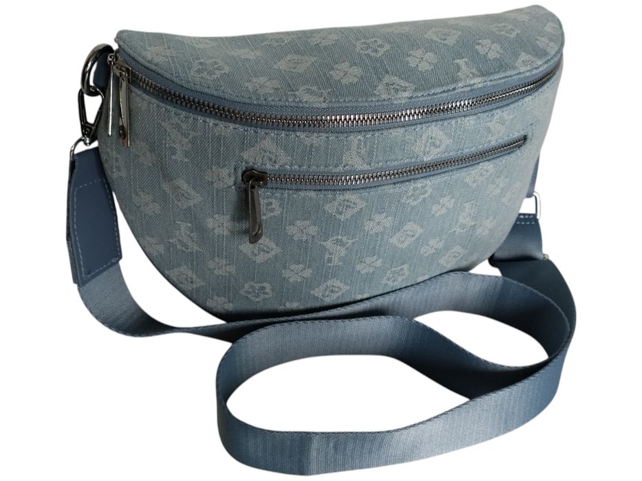 Niebieska Torebka Damska Saszetka z Geometrycznym Wzorem