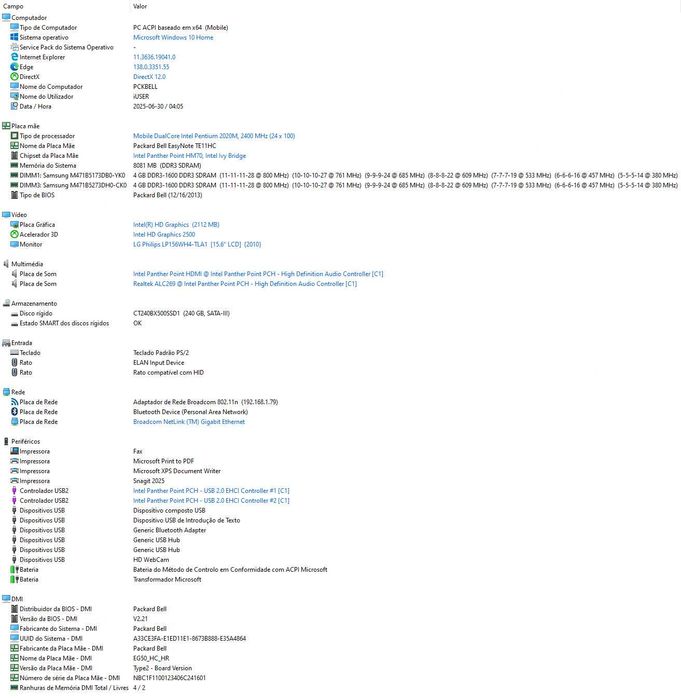 Portátil Packard Bell TE11HC com melhorias.