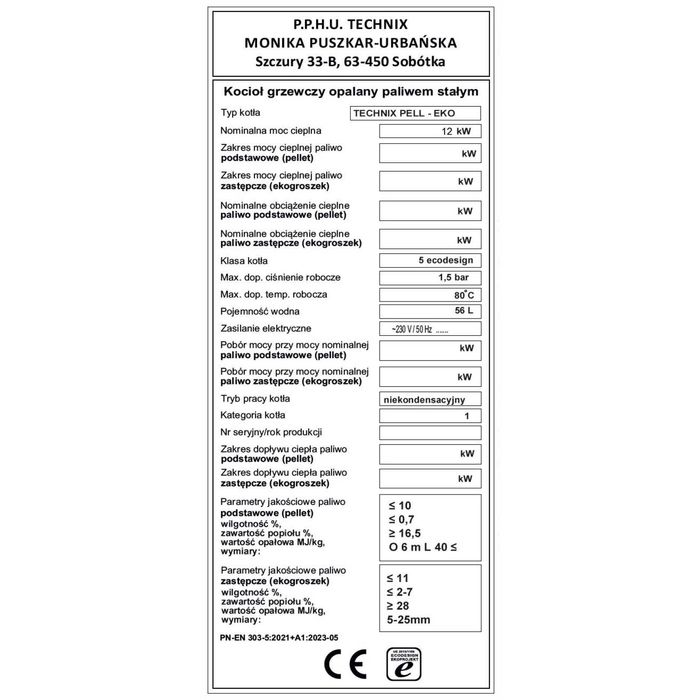 Kocioł TECHNIX PELL-EKO 12 kW – piec typu 2w1 na pellet i paliwo typu groszek
