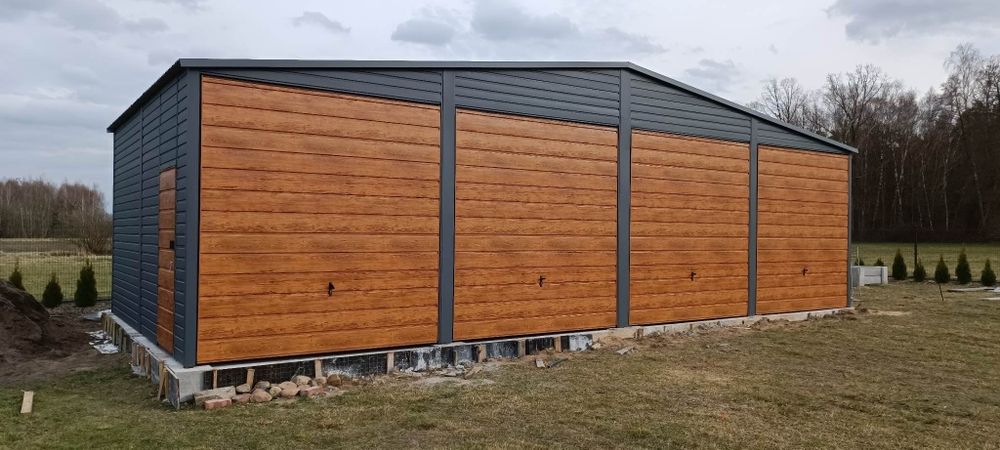 Garaże blaszki wiaty hale garaz 11x8 grafit mat bramy złoty dąb