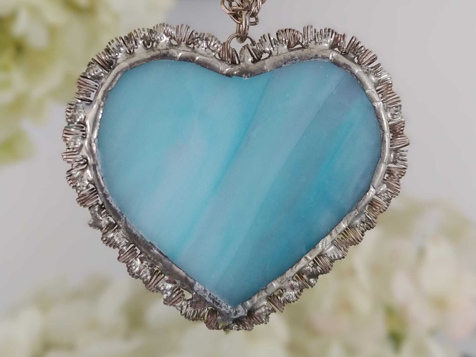 Wisiorek naszyjnik serce szkło witrażowe metoda Tiffany