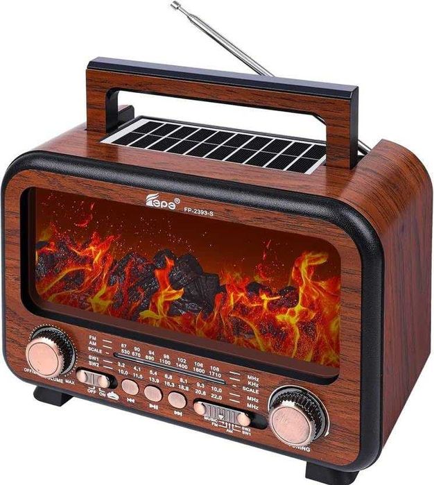 Radio retro z efektem kominka LED