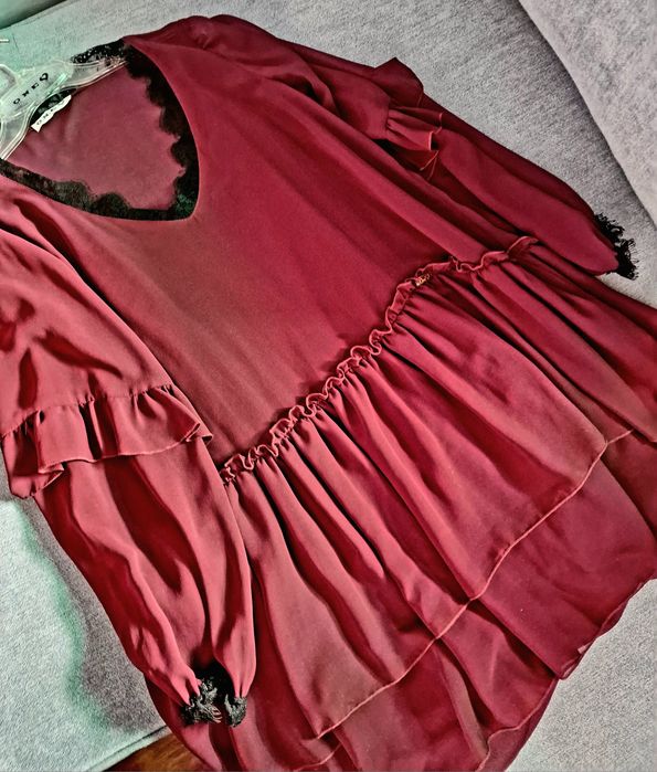 One fashion bordowa sukienka oversize bordo