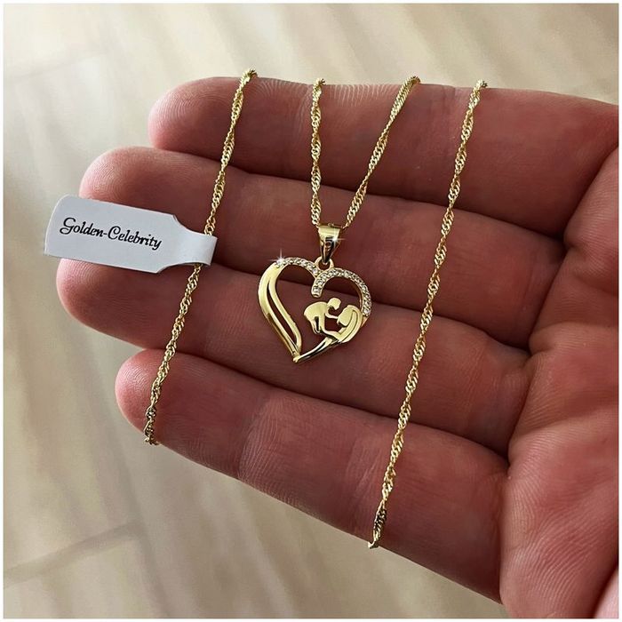 Złoty Łańcuszek+matka Z Dzieciątkiem W Sercu / Naszyjnik Z Zawieszką +