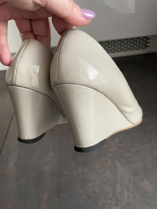 Skórzane półbuty Ryłko 37,5 38. Skóra koturny, buty na platformie