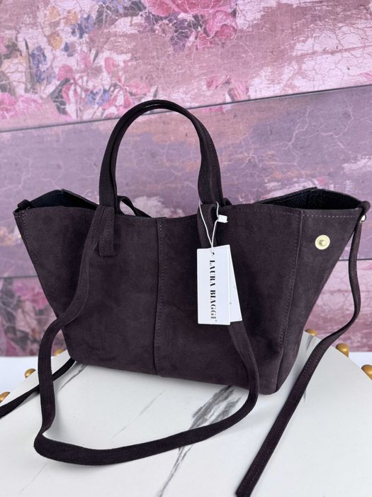 SUPER CENA Torebka shopper zamszowy 100 % skóra naturalna kosmetyczka