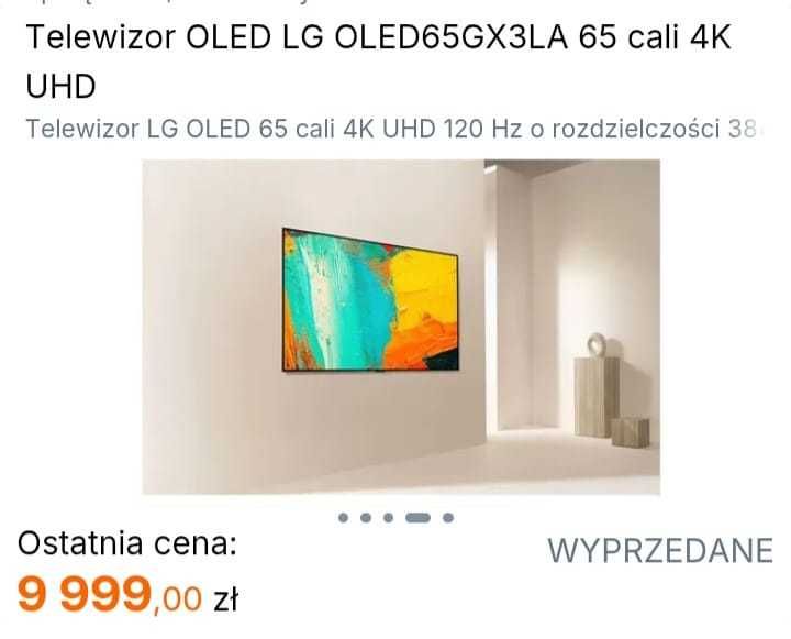 Telewizor 65" LG OLED65GX3LA | Seria Gallery (jak obraz) | Stan BDB | Oryginalny wieszak i pilot