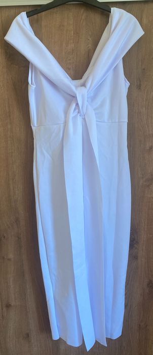 Elegancka prosta biała suknia jak grecka lub ślubna MIDI