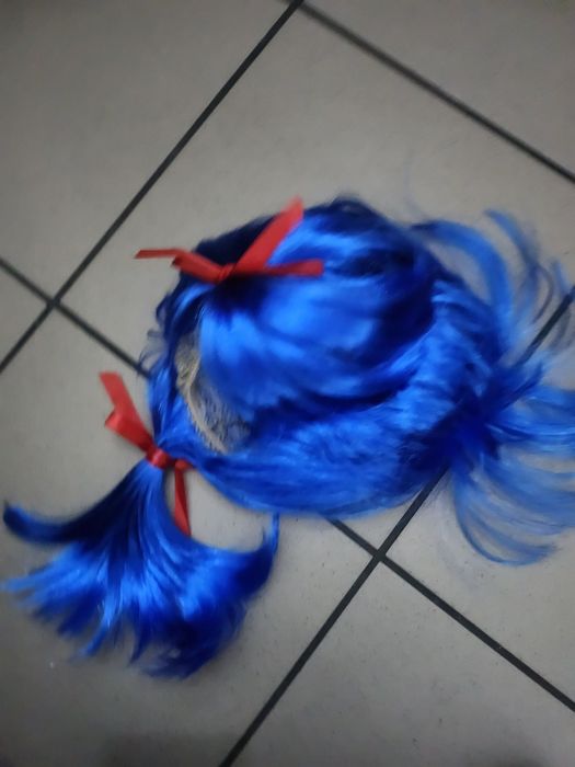Niebieska peruka cosplay z kucykami – długa peruka damska