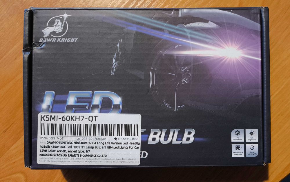 LED żarówki H7 40w Dawnknight Ledowe do reflektorw  6000color