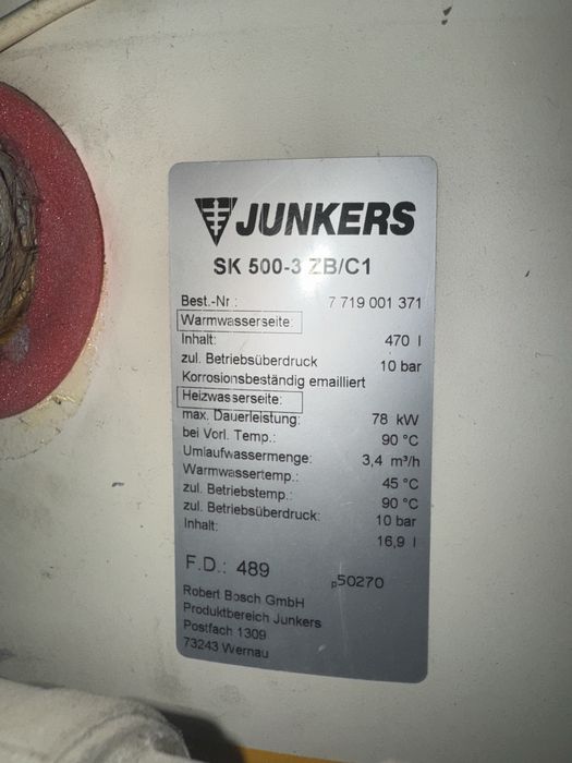 Продам бойлер косвенного нагрева 470л Junkers SK 500-3/ZB/C1