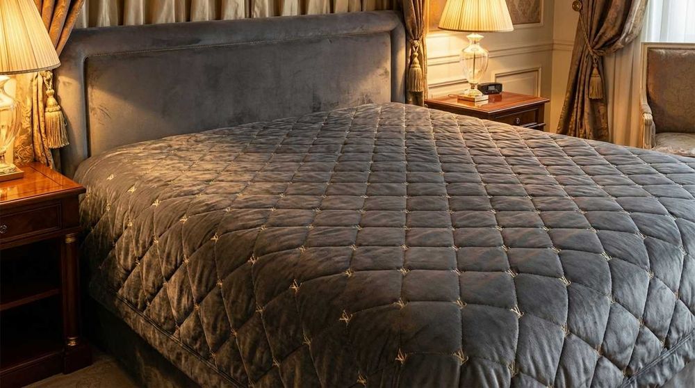 Покривало велюрове стьобане Koloco 220х240 см - графітовий колір