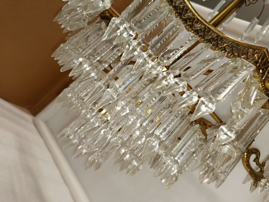 3 Candeeiros de teto / candelabros de cristal  antigos