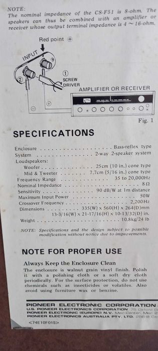 Par de colunas de som Pioneer anos 70 em muito bom estado