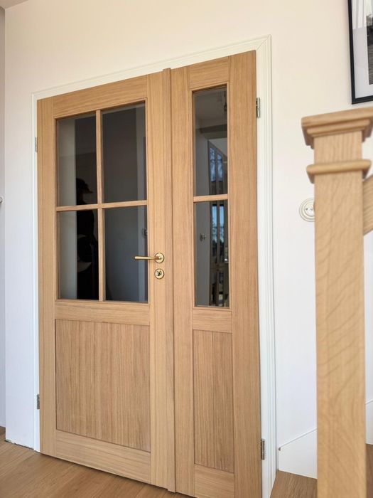 Drzwi drewniane bezprzylgowe dębowe, futryny regulowane KAŻDY WYMIAR