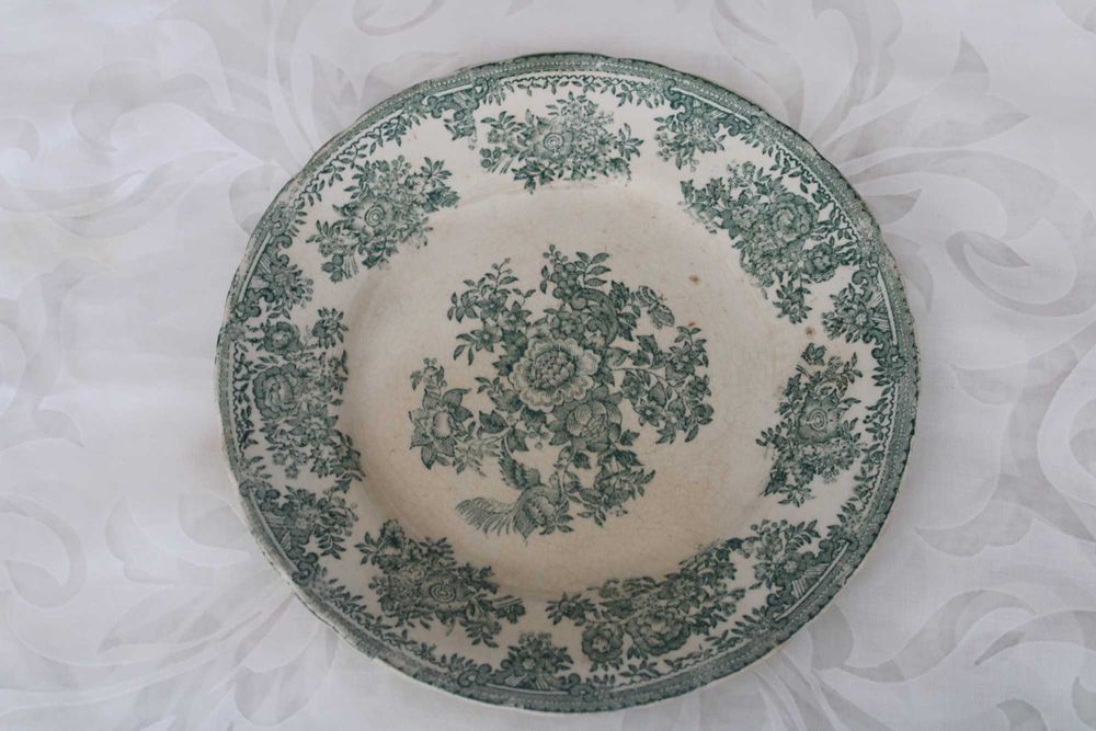 1 Green-Flower Plate – Faisão Sacavém Stamp, Year 1905, 23 cm