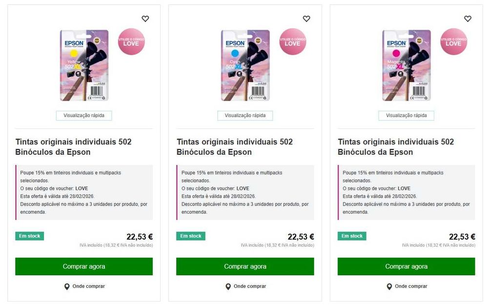 Tinteiros Epson 502XL (originais]
