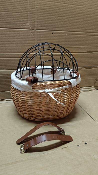 Koszyk rowerowy przedni z wikliny dla psa lub kota