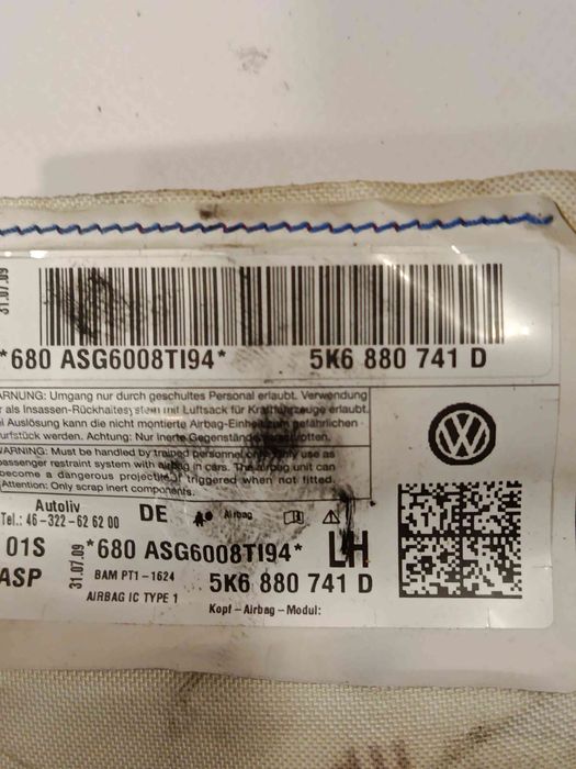 Airbag cortina esquerdo VOLKSWAGEN Golf VI (5K1)