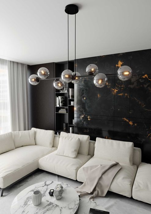Lampa wisząca ROSSI 8 kloszy - klosz grafit, czarna struktura - EMIBIG