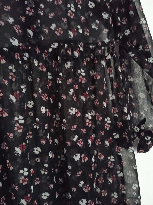 D-xel jeans sukienka mgiełka czarna w różowo białe kwiatuszki XS 34