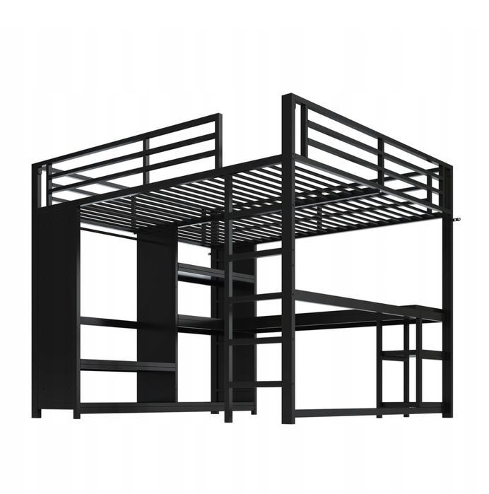 Łóżko gamingowe 160x200 z biurkiem, szafą, LED, czarne