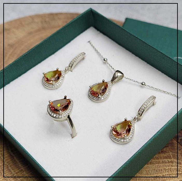 Wiszące kolczyki kropla z sułtanitem i cyrkoniami – Srebro 925