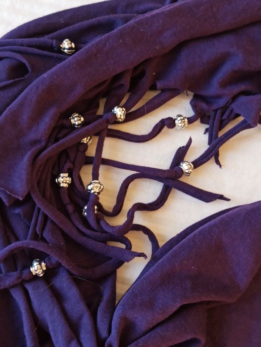 Sg Fioletowy szal chusta apaszka z frędzlami