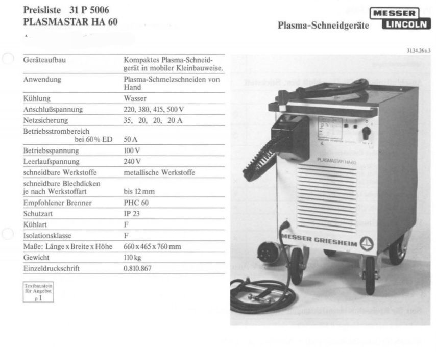 Plasmastar HA 60 plasma plazma do cięcia chłodzona cieczą