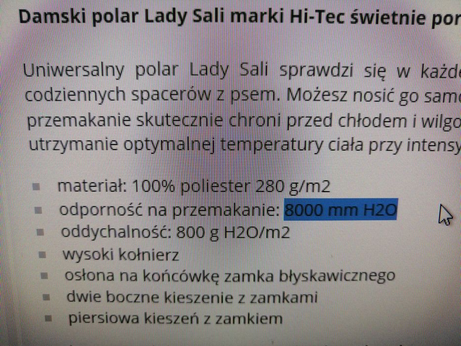 Nowy polar hitec rozm s lady sali 8000 mm H20