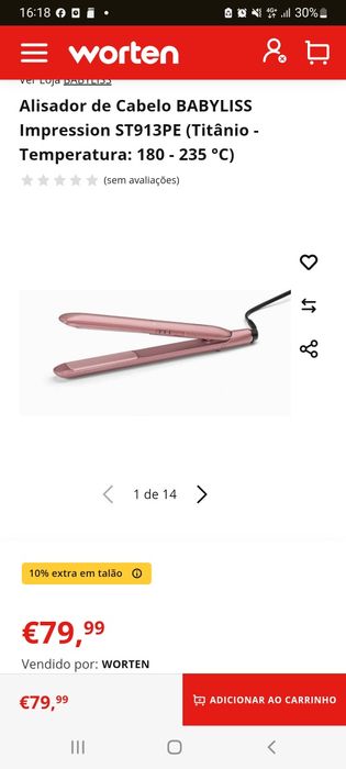 NOVO Alisador de Cabelo BABYLISS Impression ST913PE