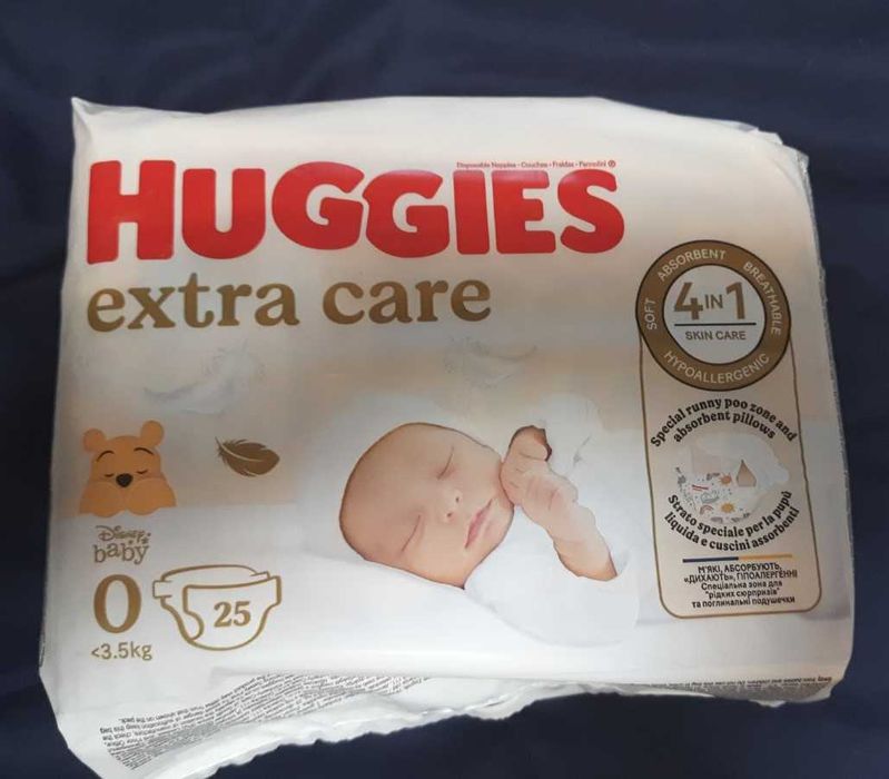 Продам памперсы Huggies Extra Care 0 до 3.5кг 25шт