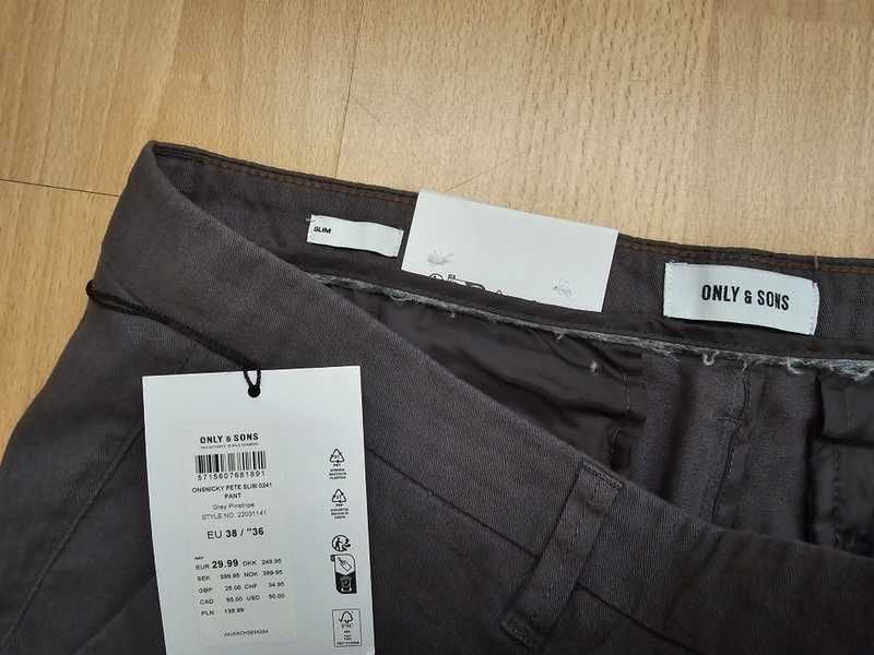 Spodnie chinosy Only & Sons W38 L36 szare