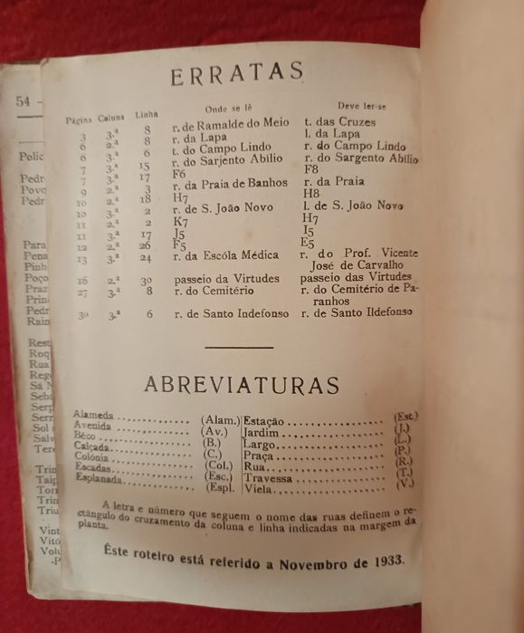 Roteiro e Planta da cidade do Porto - Ano 1933