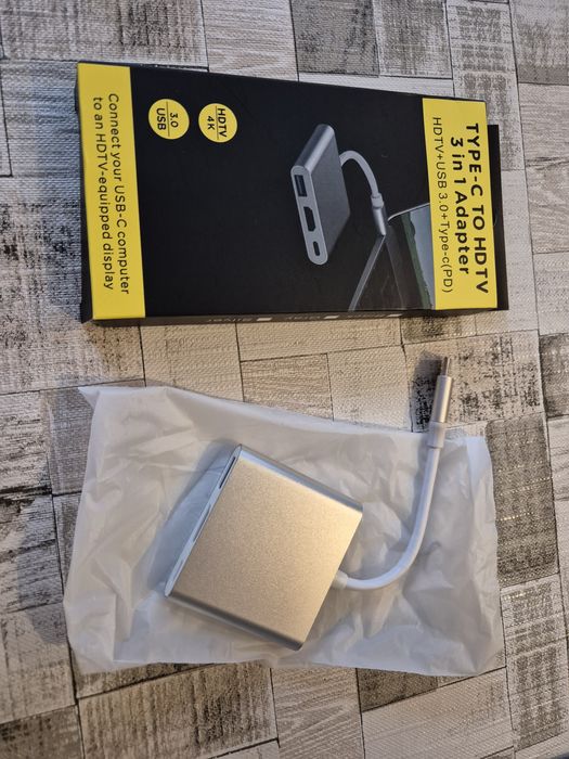 Adapter 3 w 1 USB-C do HDMI, koncentrator typu C do konwertera HDMI 4K z portem USB 3.0 i portem ładowania USB-C, kompatybilny z MacBookiem Pro