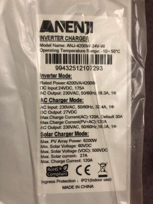 Anenji 4.2 kw гибридный инвертор
