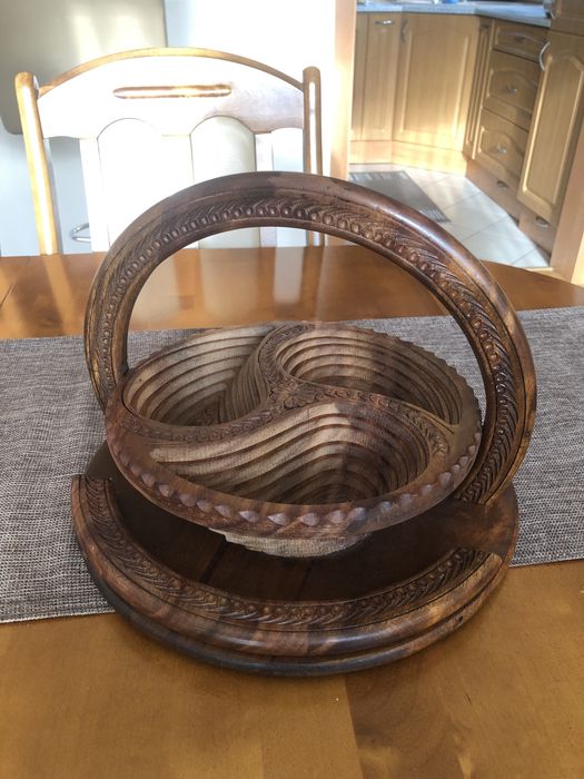 NOWY Ręcznie wykonany drewniany kosz składany na owoce/słodycze