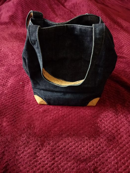 Mala tote bag de ganga escura e bege Produção artesanal