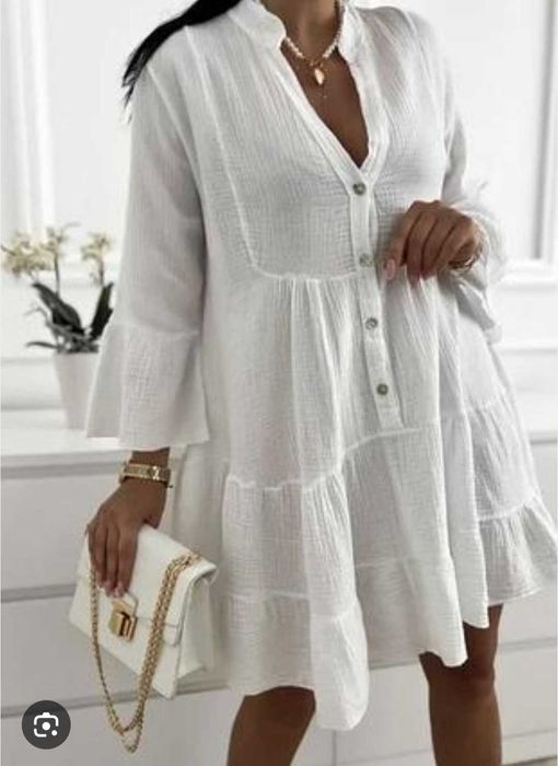 Платье мини, туника из муслина, оверсайз италия