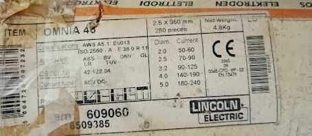 Eletrodos LINCOLN Omnia 46 normais 6013 - 2.5x350mm 250 unid